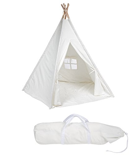 6' Giant Teepee Play House Of Pine Wood With Carry Case By Trademark Innovations (White)