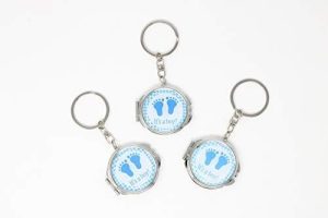 12 Piece New Baby Shower Mini Compact Mirror Key Chain Party Favor for Boys and Girls - Baby Design Makeup Compact Gift and Decoration Favors - It's a Boy