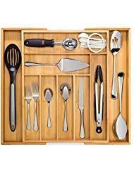 Bamboo Expandable Drawer Organizer, Premium Cutlery and Utensil Tray, 100% Pure Bamboo, Adjustable Kitchen Drawer Divider ... (7 Compartments Expandable)