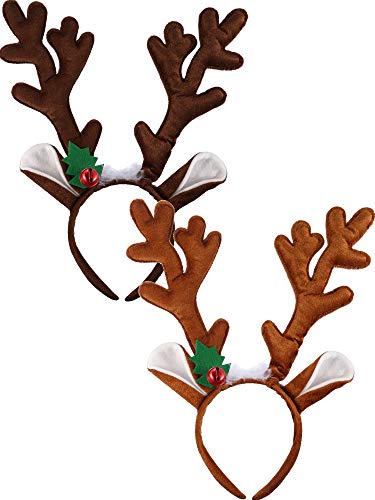 2 Pieces Antler Headband Reindeer Headband Christmas Easter Headwear With Ears (Dark Brown, Light Brown style A)