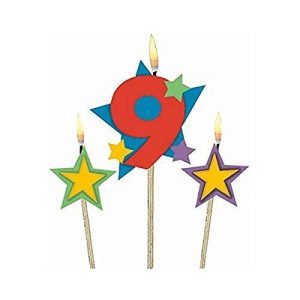 #9 Decorative Birthday Candle & Star Candles | Party Supply, (Pack of 3)  5, 7