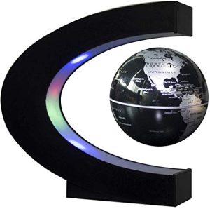 3 Inch Floating Globe C Shape Magnetic Levitation Globe Maglev Globes World Map With Led Light For Teaching Home Office Desk Decoration (Black)