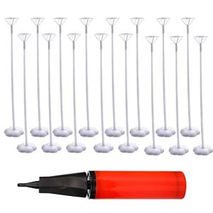 16 Sets Balloon Stick Stand And 1 Pump, Balloon Cup With Balloon Pole And Flower Stand Base, Diy Balloon Table Desktop Support Holder, For Birthday, Wedding, Party, Engagement, Christmas Supplies.
