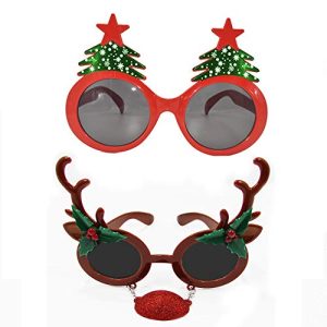 Christmas Sunglasses Props, 2 Pack Cartoon Reindeer Xmas Tree Eyeglasses Costume Glasses For New Year Party Favors Ornaments Gift