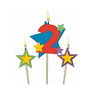 #2 Decorative Birthday Candle & Star Candles | Party Supply, Multi Color, (Pack of 3)  5, 7