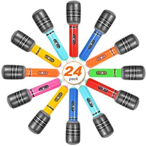 24 Pcs Inflatable Microphones 10 Colorful Microphone Toys For Party Favor Gift Supplies Pool Toy Stage Act Educational Pretend Play Kids Stage Christmas Birthday Party, Long 25Cm