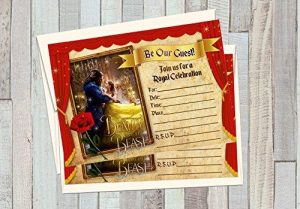 12 Beauty and The Beast The Movie Birthday Invitations (12 5x7in Cards, 12 Matching White envelopes)