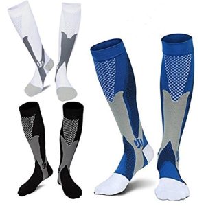 3 Pairs Medical&Althetic Compression Socks for Men, 20-30 mmHg Nursing Performance Socks for Edema, Diabetic, Varicose Veins,Shin Splints,Running Marathon (Blue+Black+White)