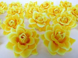 (50) Silk Yellow Roses Flower Head - 1.75 - Artificial Flowers Heads Fabric Floral Supplies Wholesale Lot for Wedding Flowers Accessories Make Bridal Hair Clips Headbands Dress