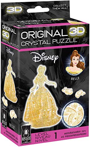 Bepuzzled Original 3D Crystal Jigsaw Puzzle - Belle Disney Beauty And The Beast Brain Teaser, Fun Decoration For Kids Age 12 And Up, 41 Pieces (Level 1)