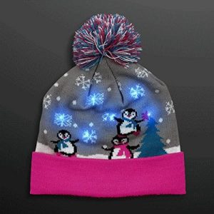 blinkee A1370 Multi Color LED Snowy Winter Christmas Holiday Penguins Beanie Hat