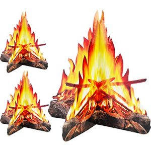 12 Inch Tall Artificial Fire Fake Flame Paper 3D Decorative Cardboard Campfire Centerpiece Flame Torch For Campfire Party Decorations, 3 Sets
