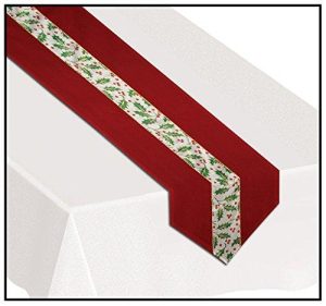 Christmas Holly Fabric Table Runner Party Accessory (1 count) (1/Pkg)