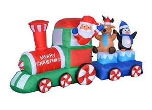 7 Foot Long Lighted Christmas Inflatable Santa Claus Reindeer Penguin On Train Indoor Outdoor Garden Yard Party Prop Decoration