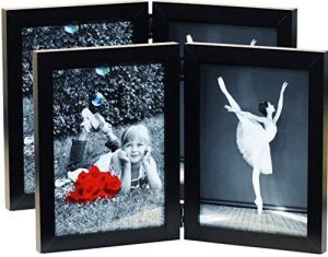 (2-Pack) 5x7 Inch Hinged Dual Picture Wood Photo Frames with Glass Front - Displays Two 5x7 Inch Collage Pictures, Double Folding Picture Frame Stands Vertically on Desktop or Table Top