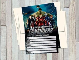 12 AVENGERS Birthday Invitations (12 5x7in Cards, 12 matching white envelopes)