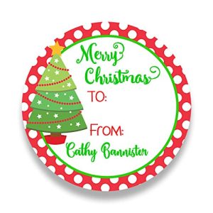 20 Personalized Merry Label Tags - Christmas Tree Gift Stickers (Gt5)