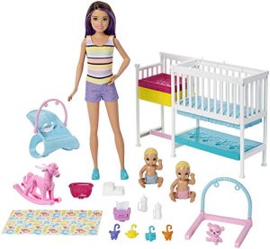 Barbie Nursery Playset with Skipper Babysitters Inc. Doll, 2 Baby Dolls, Crib and 10+ Pieces of Working Baby Gear and Themed Toys, Gift Set for 3 to 7 Year Olds