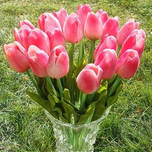 12Pcs PU Artificial Tulips Flowers Real Touch Tulips Wedding Flower Simulation Latex Tulip Flower for Proposal Party Home Hotel Event Christmas Gift Decoration (pink)