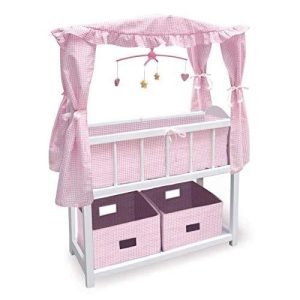 Badger Basket Canopy Doll Crib with Baskets, Bedding & Mobile (fits American Girl Dolls)