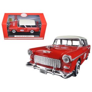 1955 Chevrolet Nomad Coca Cola with 2 bottle cases and metal handcart 1/24 Diecast Model Car  by Motorcity Classics
