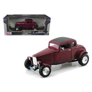 1932 Ford Five Window Coupe Burgundy 1/18 Diecast Car Model by Motormax
