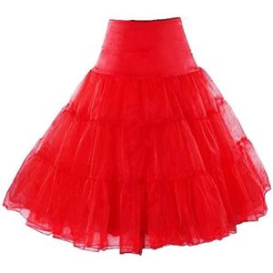 BellaSous Tea Length 26' Women Petticoat Nylon Yoke Underskirt for Vintage Dresses, Poodle Skirts, or Rockabilly (Large/X-Large, Red)