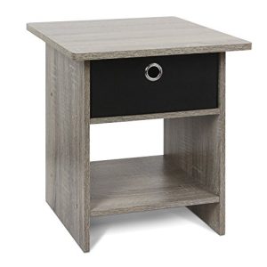 French Oak Grey/Black End Table Night Stand with Bin Drawer