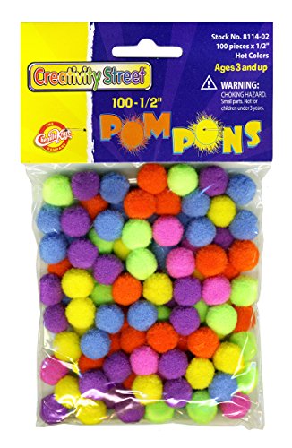 Creativity Street Hot Colors Pom Pons, 0.5-Inch, 100-Pack (AC8114-02)