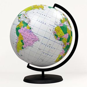 Educational Inflatable Globe Of The World - 12 Inch Blow Up Earth Ball With Stand For Kids - Large Accurate Political Map Desktop Globes - Giant Planet Earth Classroom Learning Toys For Children