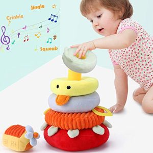 Iplay, Ilearn Soft Plush Baby Toys, Safe First Stacking Rings, Sounds N Textures, Easy Grip Shaker, Learning Biting Gifts For 3, 6, 9, 12, 18 Months 1 Year Olds Newborn Infant Toddler Boy Girl(Yellow)
