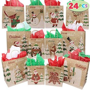 Joyin 24 Christmas Kraft Gift Bags With Assorted Christmas Prints For Kraft Bags, Christmas Goody Bags, Xmas Gift Bags, School Classrooms And Party Favors By Joiedomi