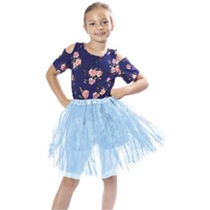 Girls Classic Layered Princess Tutu for Holiday Costumes, Fun Runs, and Everyday Wear Over Leggings (Child Size, Light Blue)