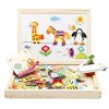 Lewo Wooden Educational Toys Magnetic Art Easel Animals Wooden Puzzles Games For Kids
