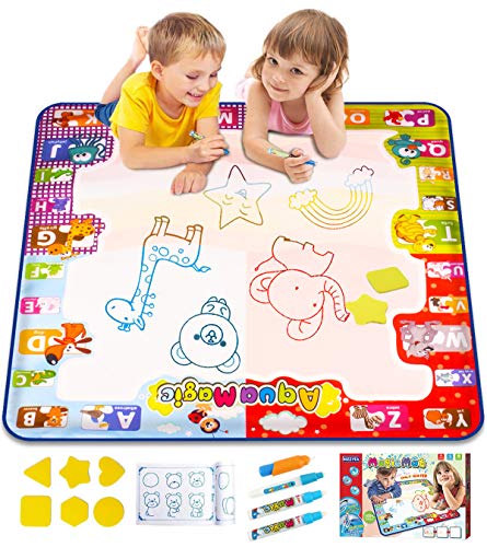 Kizzyea Water Doodle Mat, Kids Large Aqua Coloring Mat, Mess-Free Drawing Mat With Neon Colors, Educational Toy For 2, 3, 4, 5, 6 Years Old Kids,Toddlers,Boys,Girls